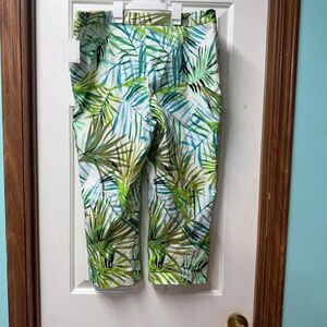 Tropical Palm Print Cropped Pants - Green & Blue Kate park 1x